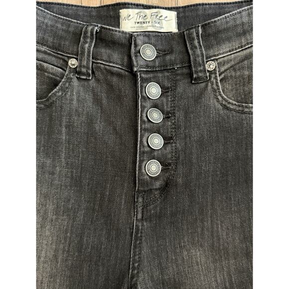 We The Free Free Bell Bottom Button Front Frayed Hem Black Denim Jeans Size 26 - Picture 3 of 16